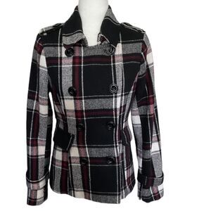 Maurices Black Plaid Wool Blend Fitted Jacket Size S